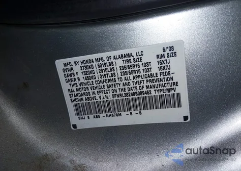 2008 Honda Odyssey Lx from USA, damaged, VIN 5FNRL38248B089462